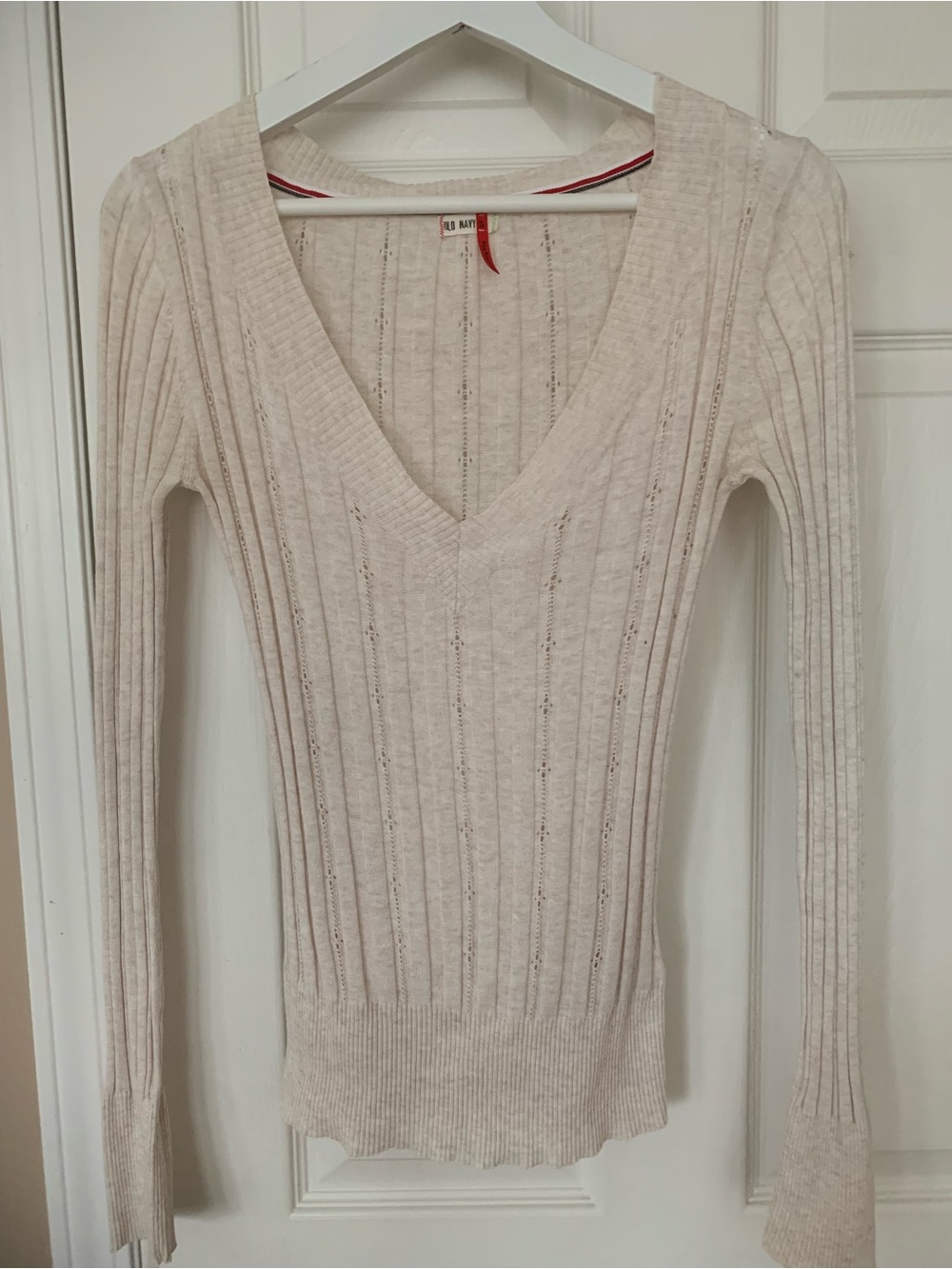 Old Navy Cream Ribbed V-Neck Sweater
